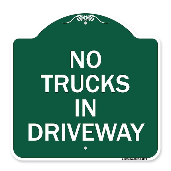 Signmission Driveway Sign No Trucks in Driveway, Green & White Aluminum Sign, 18" x 18", GW-1818-24124 A-DES-GW-1818-24124 - main